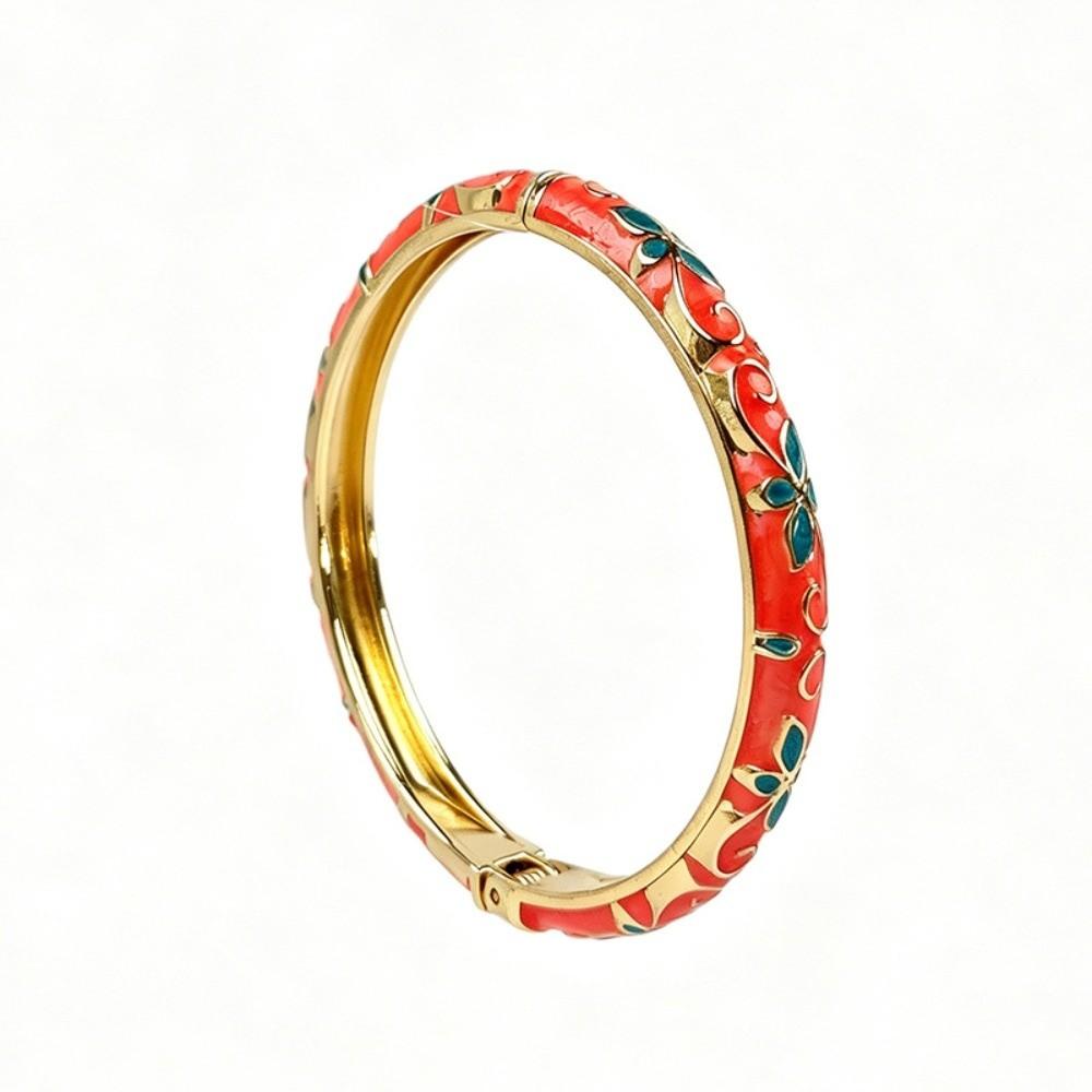 Enamel Vintage Cloisonne Bangle Traditional Women's Hand Bracelet Vintage Flower Bangle  Girls