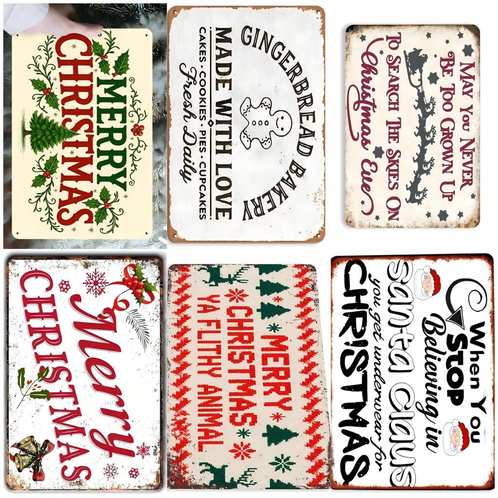 Pcs Vintage Iron Signs Merry Christmas Poster Cakes Music Box Christmas Tree Metal Plaque Bakery Candy Shop Wall Decor