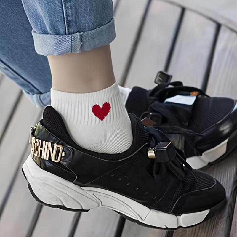 5 Pairs of Women'S Low-Top Socks, Ideal as Valentine'S Day Gifts, Sweat-Absorbent, Fashionable Heart-Shaped, Comfortable, Breathable