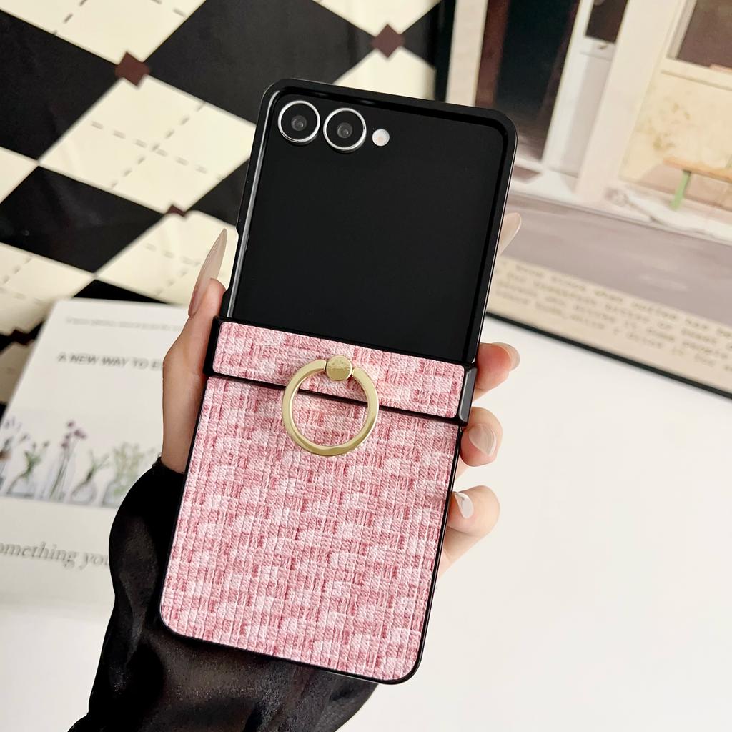 For Samsung Galaxy Z Flip7 5G Case Vintage Woven Pattern PU + TPU Phone Cover with Ring Holder