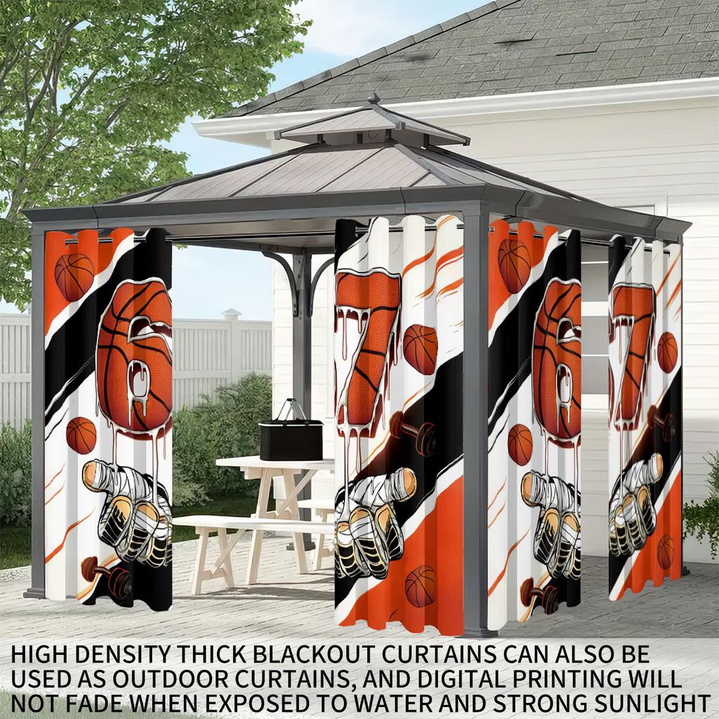 Room Darkening Basketball Element Print Perforated Curtains Multiple Size Living Insulation Decoration Easy Installation Curtain Set Of 2 Made