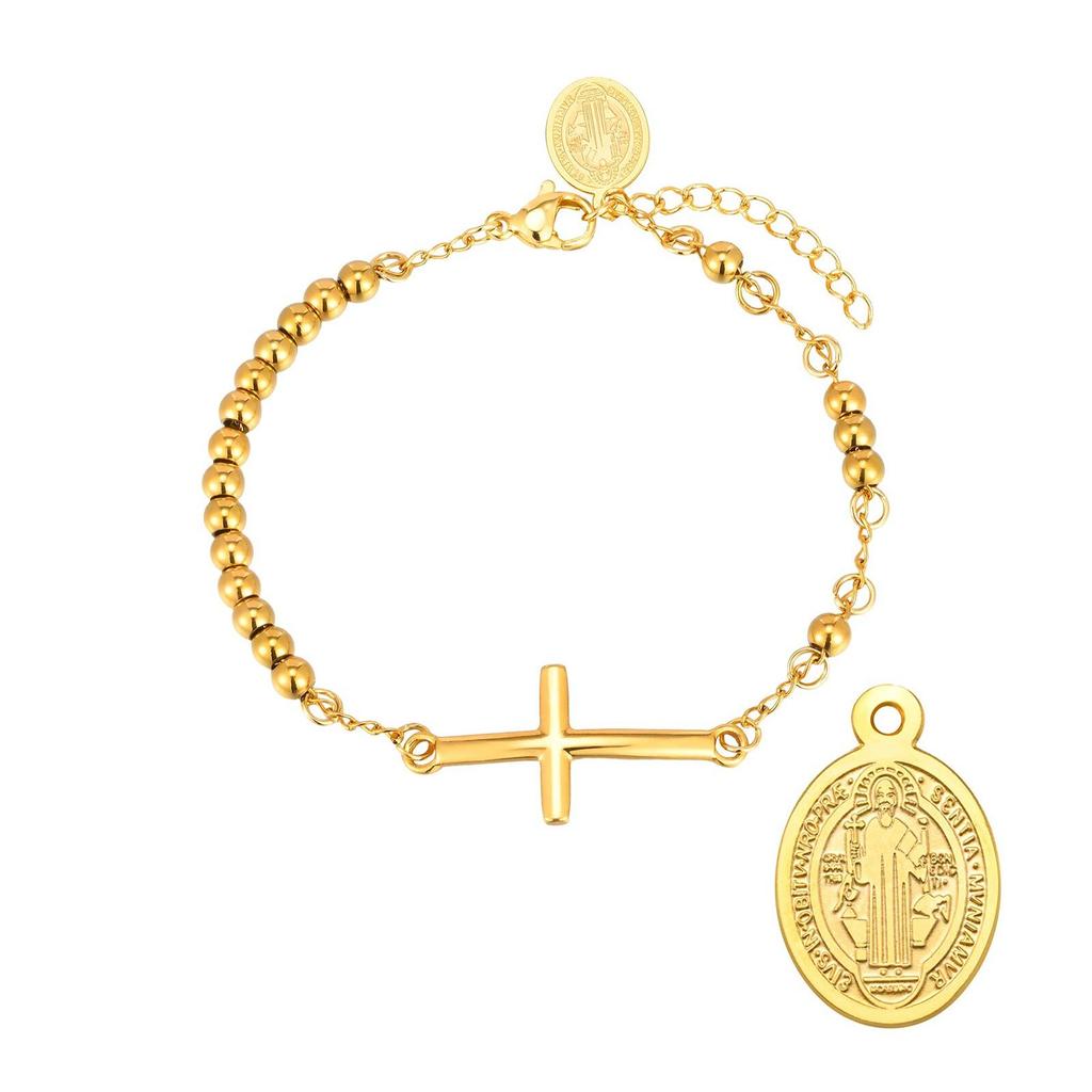 Vnox Stainless Steel Rosary Bracelet With Virgin Mary Bar, Beads Chain Cross Bracelets For Women, Prayer Faith Jewelry Gift