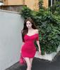 Sexy Spice Girl Shoulder Dress Women's Summer Waist Show Figure Hip Wrap Skirt Temperament Yellow Short Dress