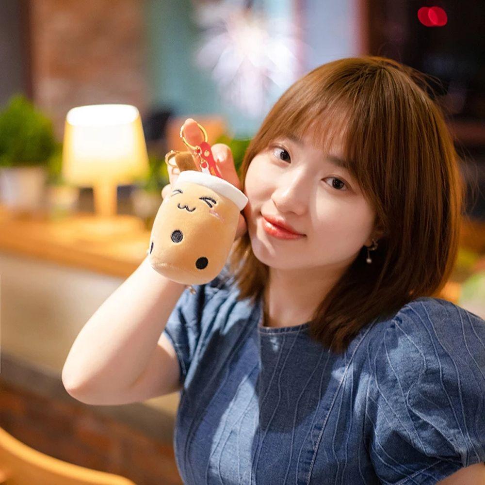 Design Children Plush Toy Pendant Bubble Milk Tea Keychain Car Key Ring Ornaments Women Key Chain
