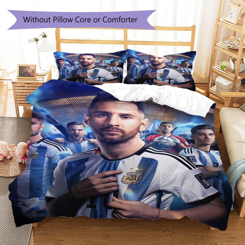 Leo Messi Pattern Bedding,Quilt Set Quilt Cover Pillowcase Home Birthday Gift(1 * duvet cover + 2 * pillowcase, without core)