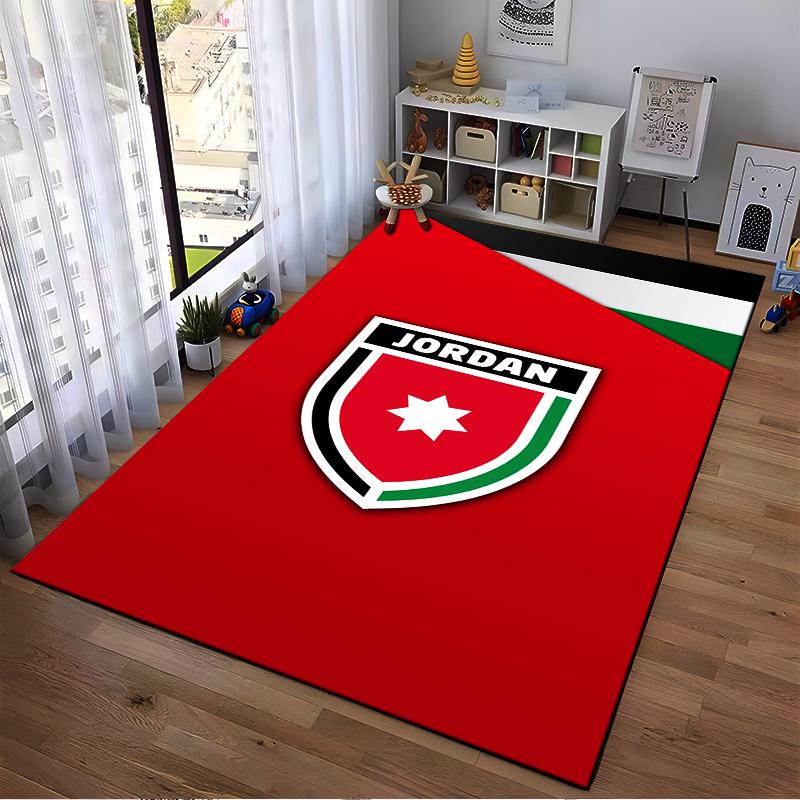 Jordanian Flag Shield Design Rug Non-slip rug suitable for living room and bedroom sofas.