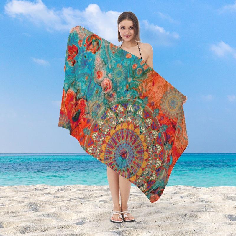 Tropical Palm Tree Printed Beach Towel Quick Dry Polyester Bath Towel Colorful Gradient Sand Free Pool Towel for Summer Travel