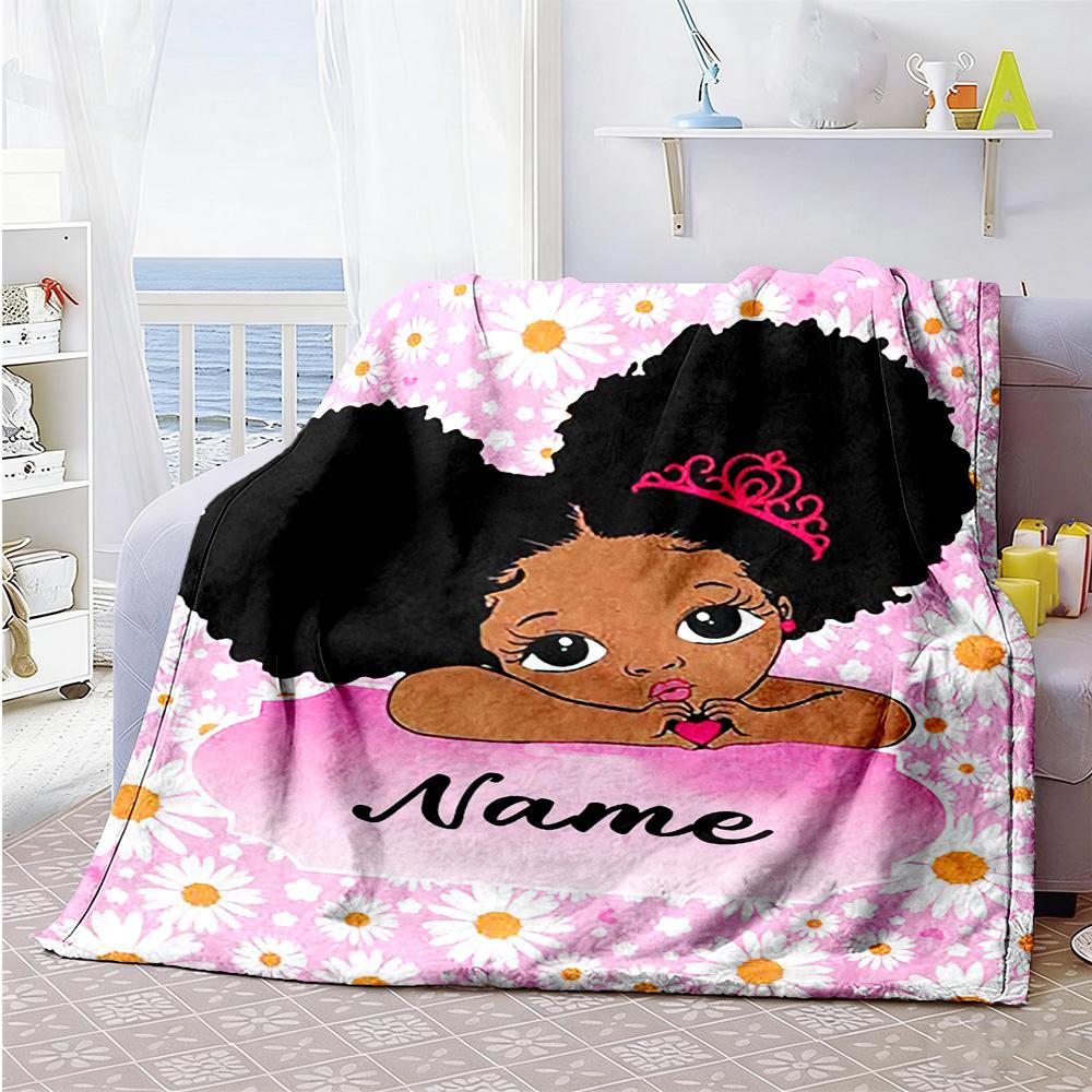 Girl Clouds Personalized Text Blanket Cozy Personalized Blanket Ultra-Soft Suitable for Livingroom Bedding Office Chair Sofa Four Seasons Universal