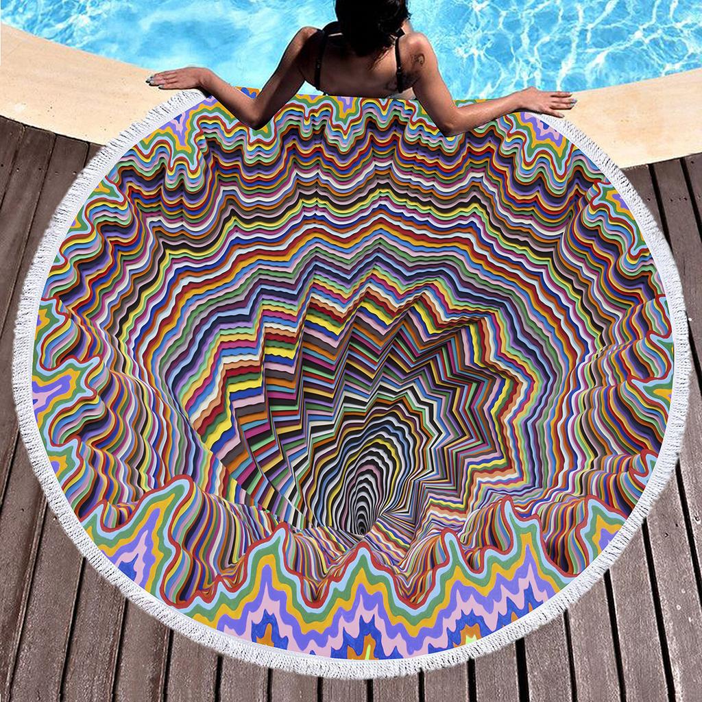 Telo da Spiaggia Rotondo Floreale Boho Microfibra Bohemia Assorbente Coperta da Spiaggia Geometrica Astratta Asciugamano da Piscina per Viaggio Picnic Bagno