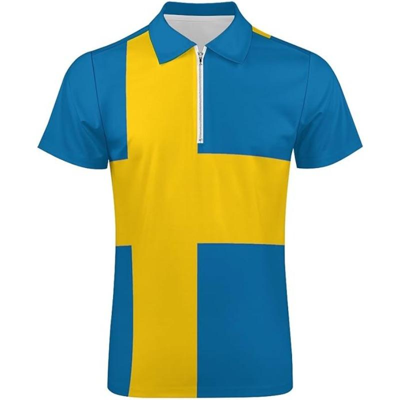 

Поло з прапором Швеції для чоловіків, з блискавкою, коротким рукавом, для гольфу, повсякденна футболка з коміром L синій