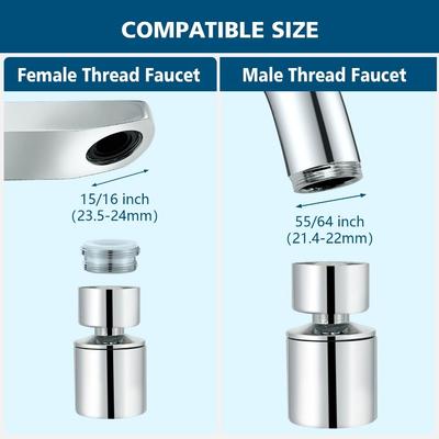 360° Swivel Swivel Faucet Aerator Dual-Function 2-Flow Sprayer Kitchen Faucet Aerator Female Thread Chrome Finish