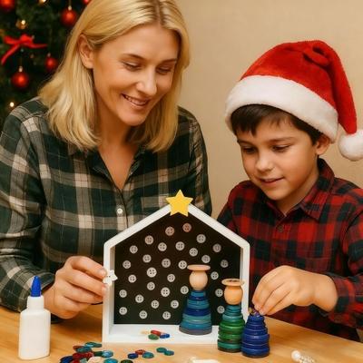 Kit Scene Nașterii cu Nasturi DIY Set Artizanal de Crăciun cu Nasturi Mărgele și Stea pentru Decor de Sărbători Confecționare Creativă de Ornamente de Crăciun pentru Familie Copii