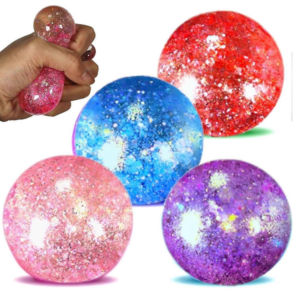 Fidget Toys for Kids - Slow Rise Glitter Gel Stress Balls for Adults Pack of 5, Malt Sugar Stress Balls Sensory Squishy Squeeze Balls for Anxiety Reli
