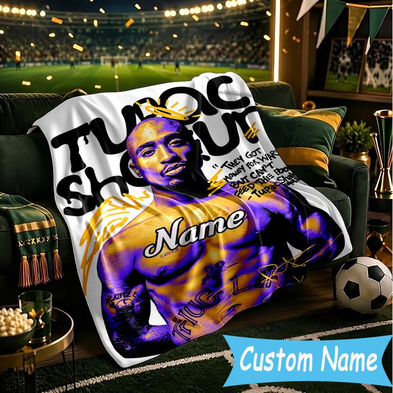 1PC Custom Name Tribute Tupac's Legacy Throws Blanket Flannel Blankets for Couch Bed Gifts for Men Women Travel Picnic Christmas fan Gifts