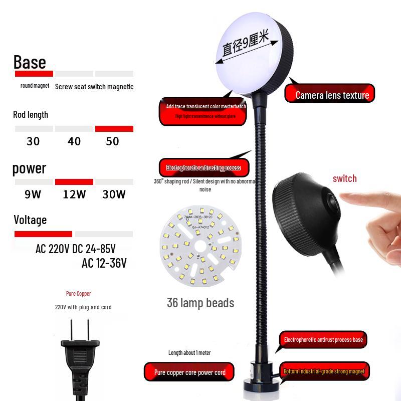 LED Work Light with Magnetic Base for Machine Tools - 220V, 24V
