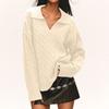 Women's Fashion Casual Loose Lazy Style Cable Lapel  Pullover Long Sleeve Knit Sweater