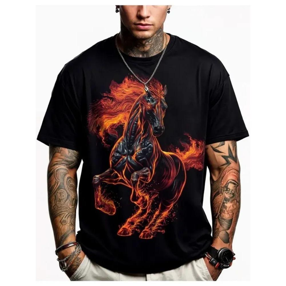Fashionable Summer Comfortable Round Neck Short Sleeved T-shirt Colorful Animals 3d Printing Casual Loose Breathable Soft Plus Size Men's T-shirt