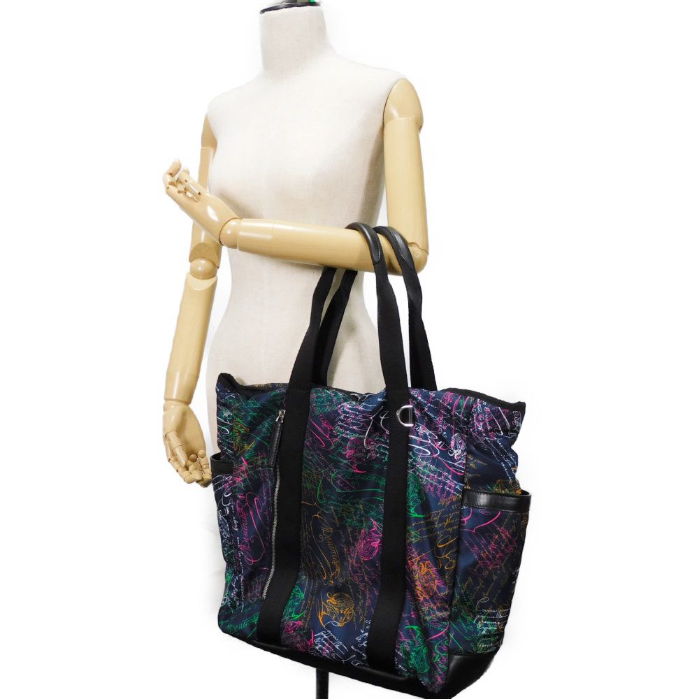 Used 11828 Chillout Nylon Scritto Tote 7924 New Logo All-Over Print Multicolor Shoulder Bag Calligraphy Navy Men's from