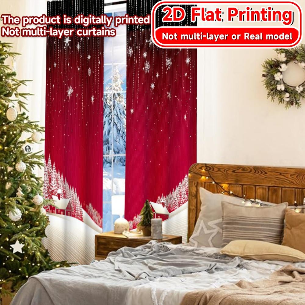 2D FLAT PRINTING 2pcs Curtains (Without Rod) Christmas Winter Wonderland Decor April Fools is Day holiday curtains with digital