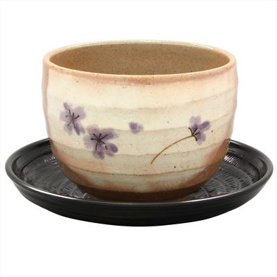 Mino Ware laisvas dubuo (su arbatos puodeliu) maža violetinė gėlė pagaminta Japonijoje 503-05