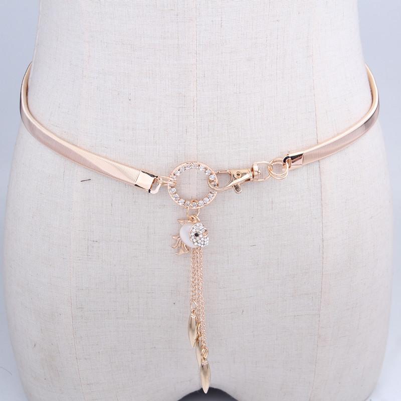 

Металлический Эластичный Пояс Гальванизированная Подвеска Бриллиант Элегантная Поясная Цепочка Декоративный Пояс Тонкий Пояс для Платья 60-80cm