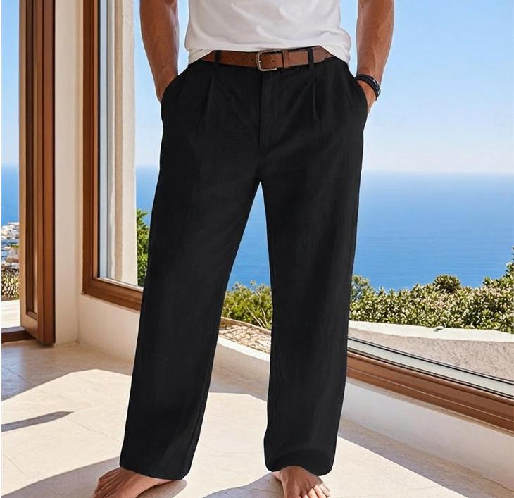 Summer Linen Casual Pants Simple Seaside Resort Style Breathable Straight Cut and Superior Quality