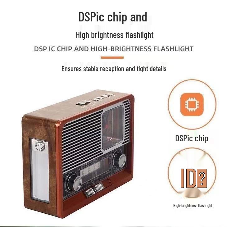 Retro Solar Multi-Band Shortwave Radio & Bluetooth Speaker with USB/SD Player, Clock, and Emergency Light