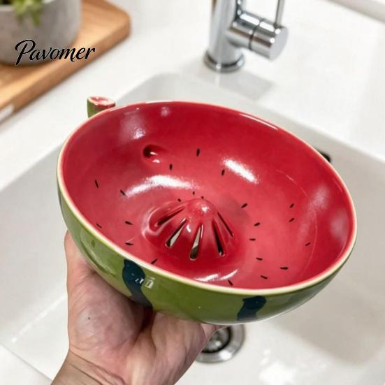 Fruit Washing Bowl for Kitchen Berry Bowl, Raised Center Drainage Hole Rinse Ceramic with Self-Spinning Serving Colander Countertop Glazed Berries