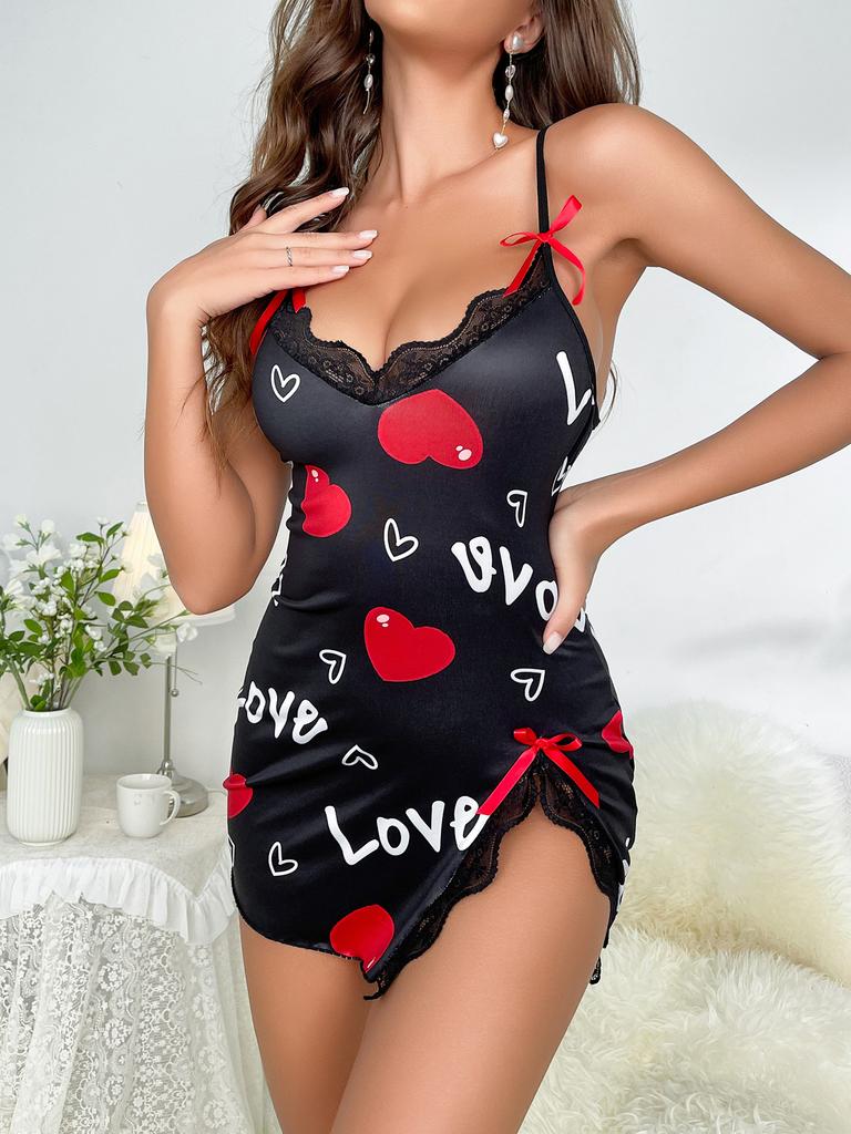 New Sexy Underwear Suspender Skirt European and American Sexy Flirting Suspender Love Printed Loungewear