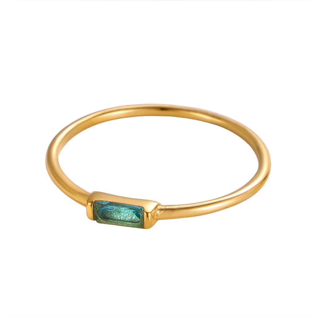 CARLIDANA Mimalist 18K Gold Plated Square Simple Colorful Zircon Stainless Steel 12 Months Birthstone Stackable Ring for Women