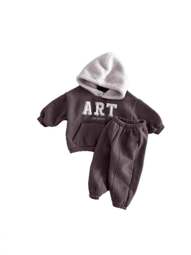 Unisex Korean Style Color Block Fleece Hoodie Set - Winter New Arrivals for Boys