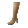 Fashion Autumn Winter Women Knee High Boots Sexy Square Head High-heeled Long Boots Female Shoes Retro Soft Leather Back Zipper Botas