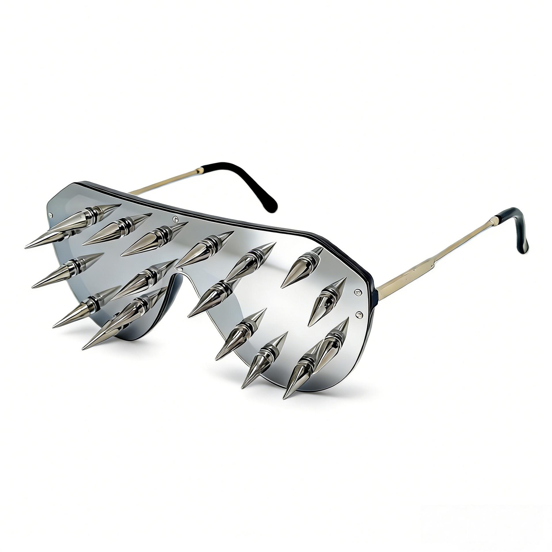 

Gothic Spiked Goggles Sunglasses Oversized Mirror Lens with Metal Rivets Shades for Punk Rock Party Festival Eyewear for Unisex