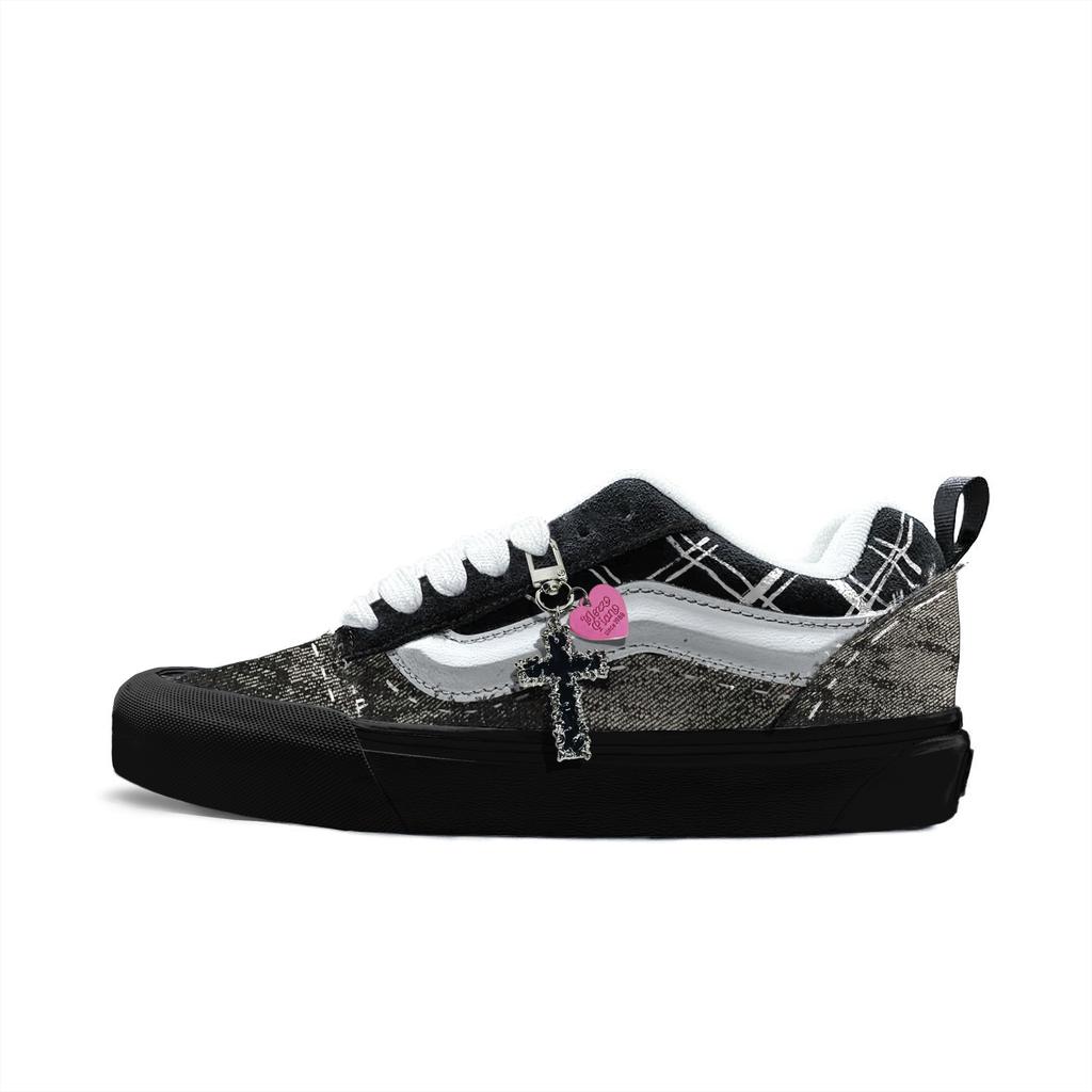 Vans Knu Skool Fabric Abrasion Resistant Low top Skateboard Shoes Unisex Black Gray VN0009QC6BT1(Team613-)
