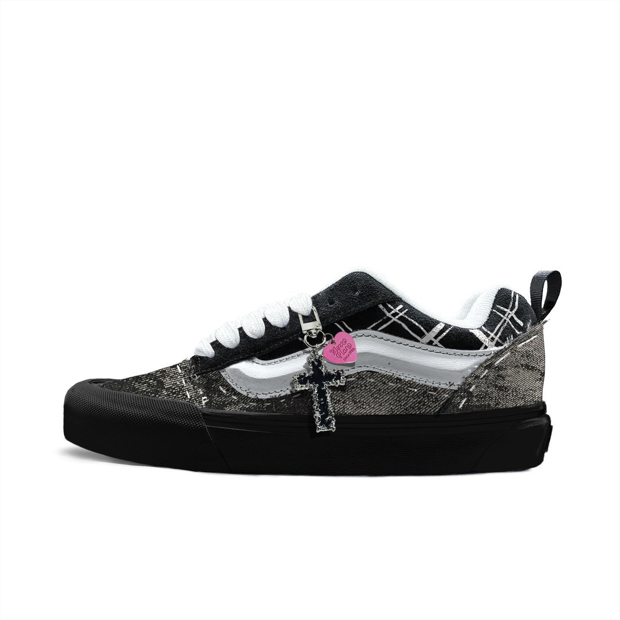 

Vans Knu Skool Fabric Abrasion Resistant Low top Skateboard Shoes Unisex Black Gray VN0009QC6BT1(Team613-) 35