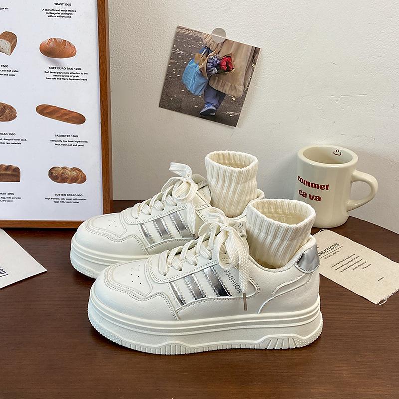 Small height increase small white shoes women's spring 2025 new thick-soled muffin board shoes versatile student casual shoes