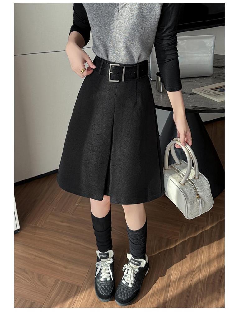 Woolen Women's A-line Pleated Skirt - 2025 Dark Gray Mid-Length Autumn/Winter Collection