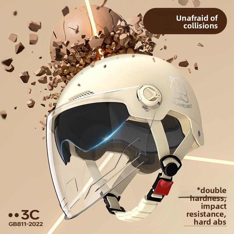 Helmet Electric Car Women's 3c Summer Helmet Double Lens Model with Ear Protection and Sun Protection Class A Riding 3C Certified Battery Car Sunshade