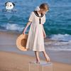 CHANZUIGOU Girls' Sailor Collar Color-block Pure Cotton Summer Dress