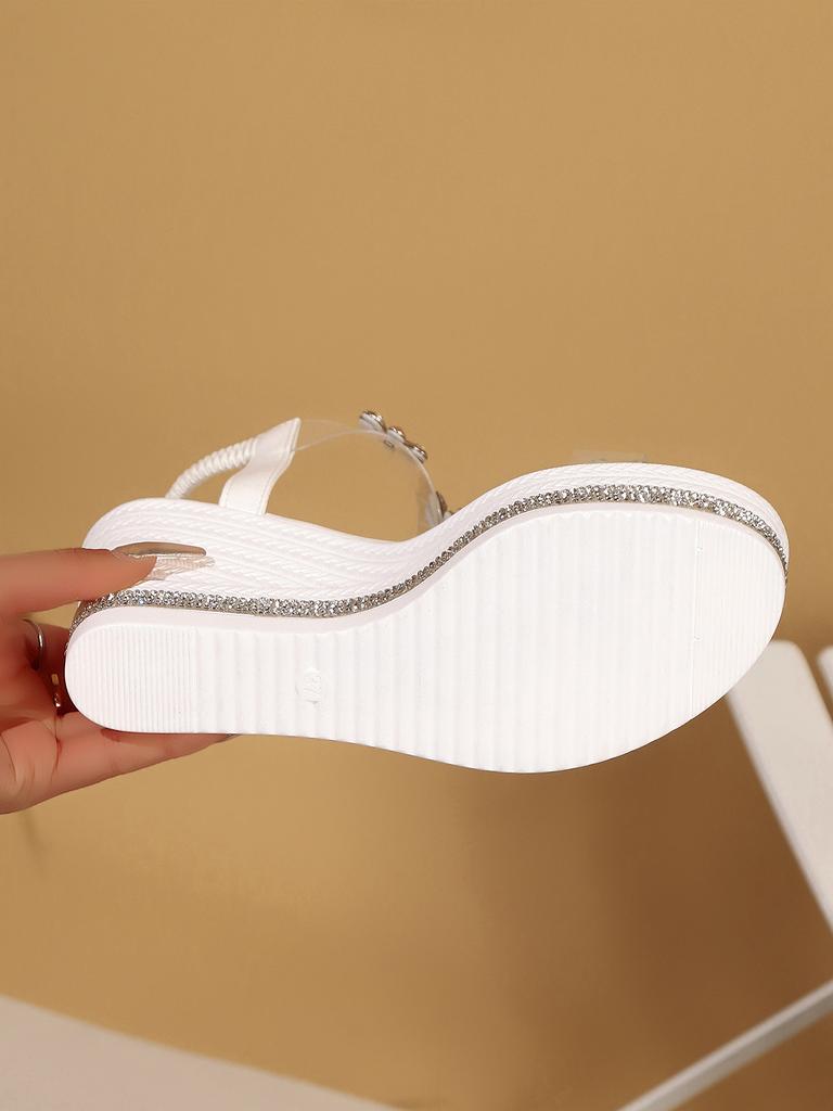 Thick Soled Sandals, Women's Summer New Style, Plus Size Fashion Wedge Heel, Flower Water Diamond Fairy Beach Beach Shoes
