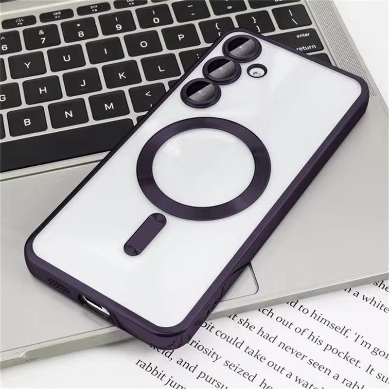 Plating Clear Wireless Cover For Samsung Galaxy S24 S23 S22 S21 S20 FE Ultra Plus Case Note 20 Ultra MagSafe Weak Magnetic