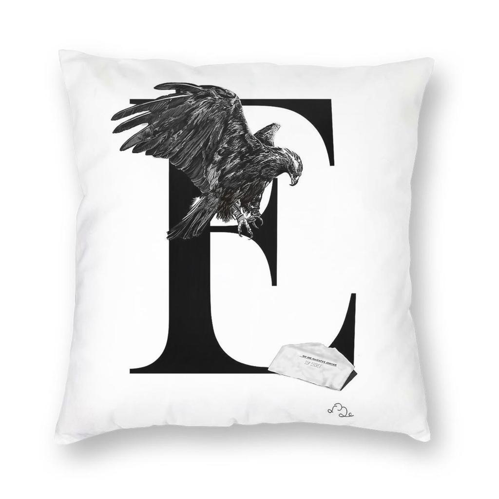 Golden Eagle E Initial Square Pillowcase Polyester Linen Velvet Pattern Zip Decor Pillow Case Room Cushion Cover