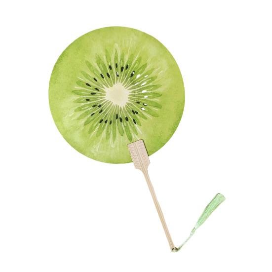 Fruit Print Fan with Wooden Long Handle Portable Lightweight Outdoor Travel Camping