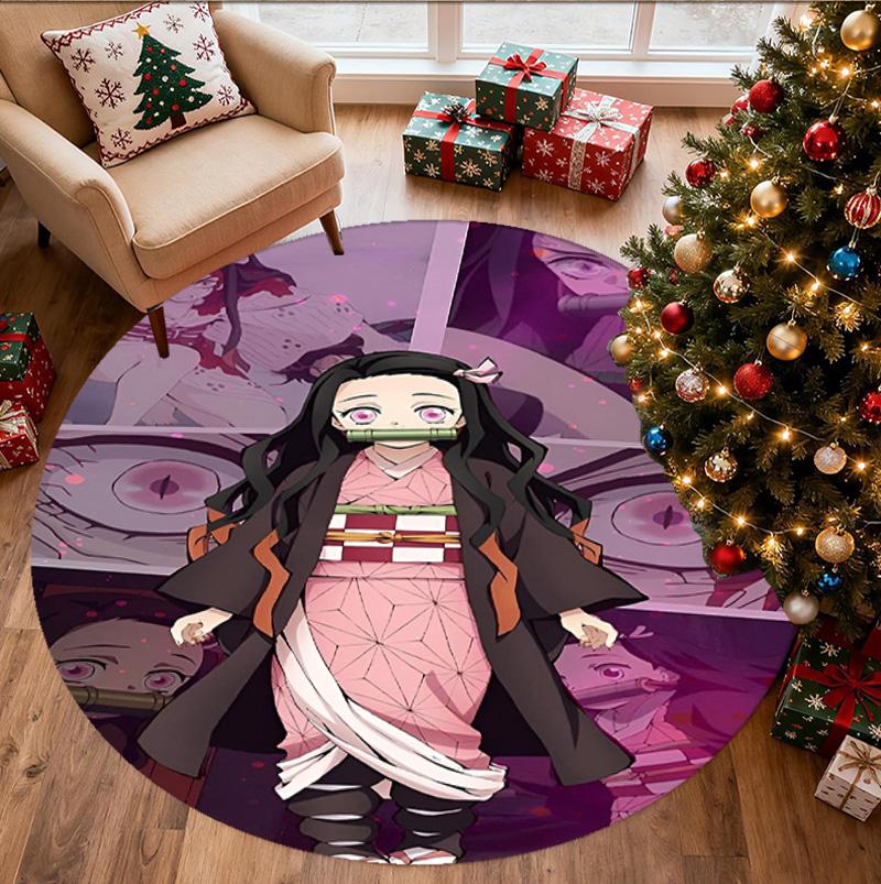 Demon Slayer Pattern Round Rug, Indoor/Outdoor Mat, for Picnic, Gameroom, Bedroom, Office, Living Room, Home Decor Carpet, Birthday Gift