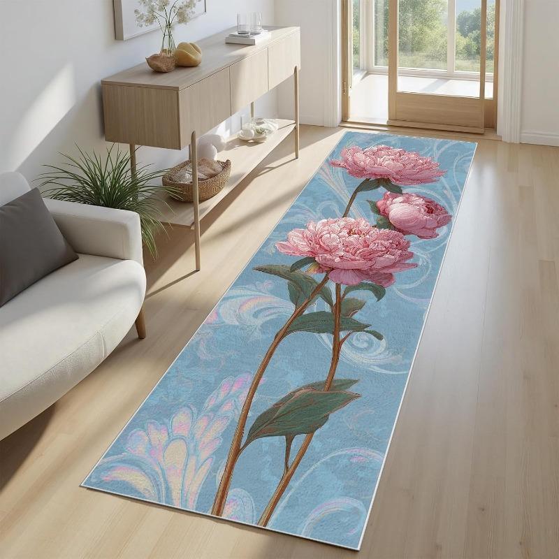 Różowy Kwiatowy Dywanik Biegacz Vintage Romantyczny Nadruk Różowy Antypoślizgowy Dywan Salon Korytarz Sypialnia Kuchnia Dekoracja Walentynkowa