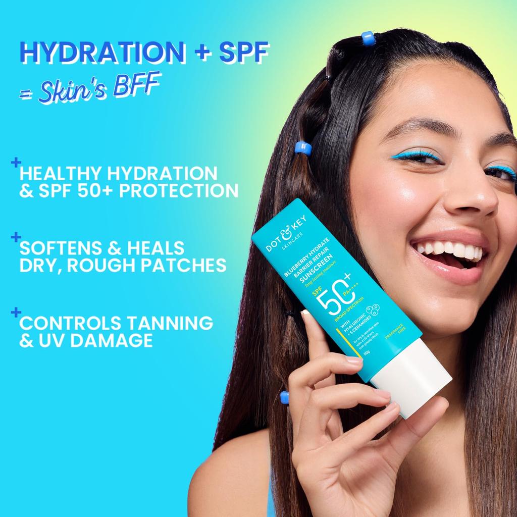 Dot & Key Borůvkový Hydratační Krém na Opravu Kožní Bariéry SPF 50+ PA++++ 30 g | Lehká & Nemastná Ochrana Pleti