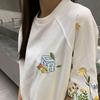 Koreańskie Damskie Koszulki z Krótkim Rękawem Casualowe Oversize z Haftem Kwiatowym Damskie T-shirty Moda Damska Bawełniana Koszulka biała y2k Topy