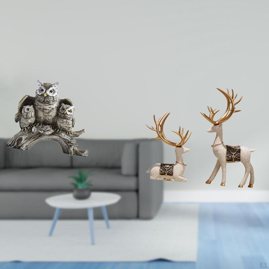 Owl And Deer Figurines Sculpture Tabletop Ornament for Living Room Office Cabinet Decor NightStand
