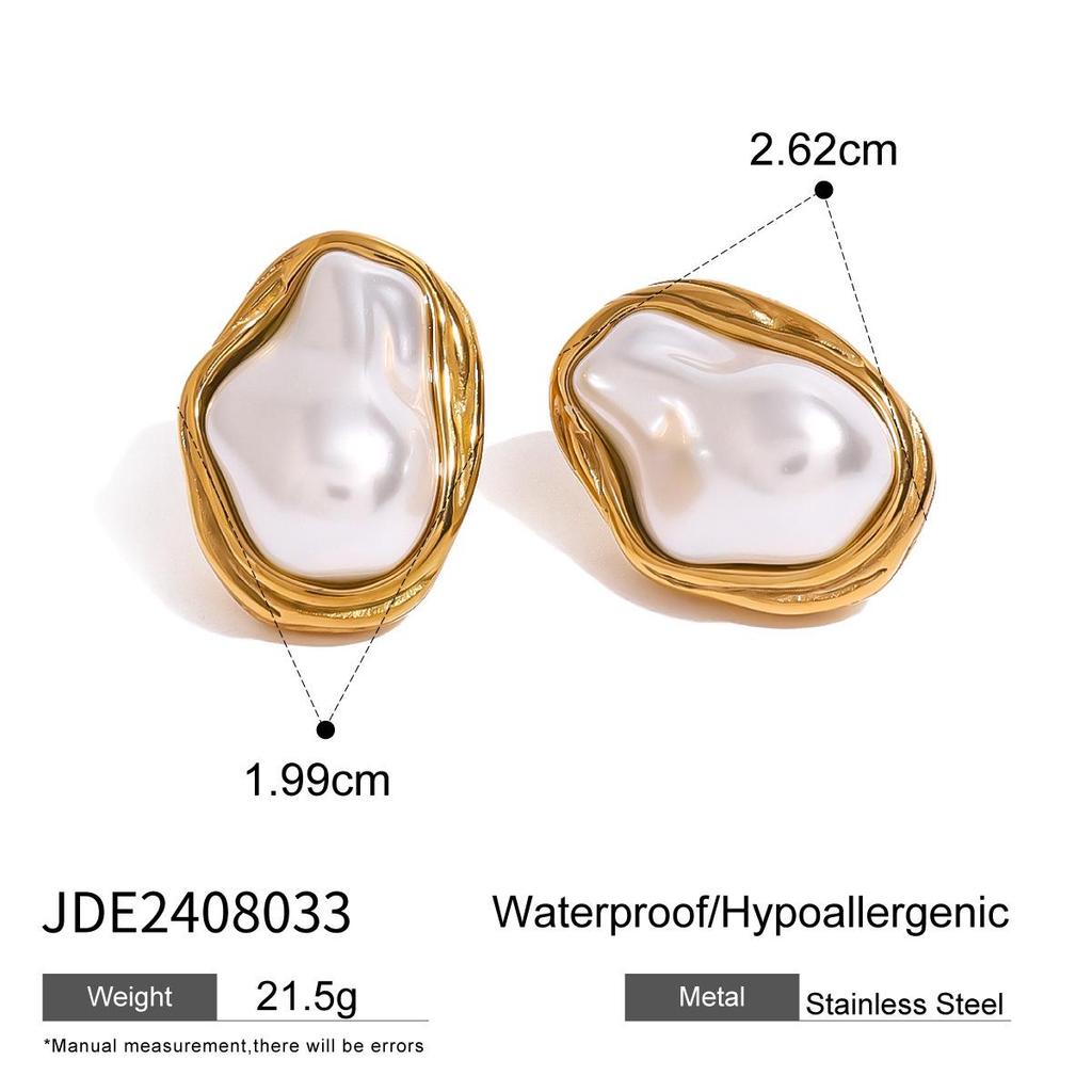 Jieding Stainless Steel Pearl Necklace & Pendant with Titanium Steel Ring and Stud Earrings Jewelry Set
