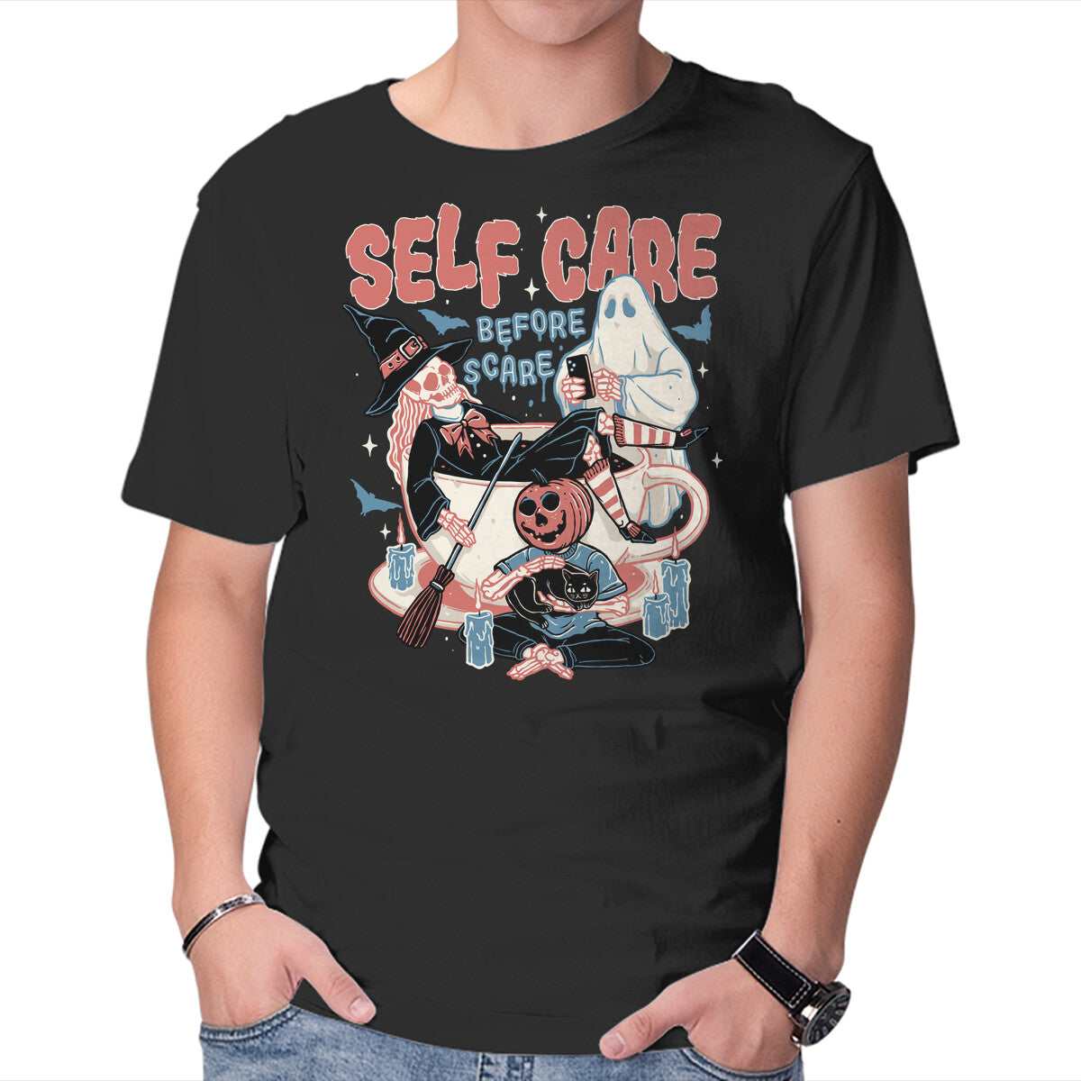 Unisex Crew Neck T-Shirt Self Care Scare Club Graphic Short Sleeve Casual Tee L